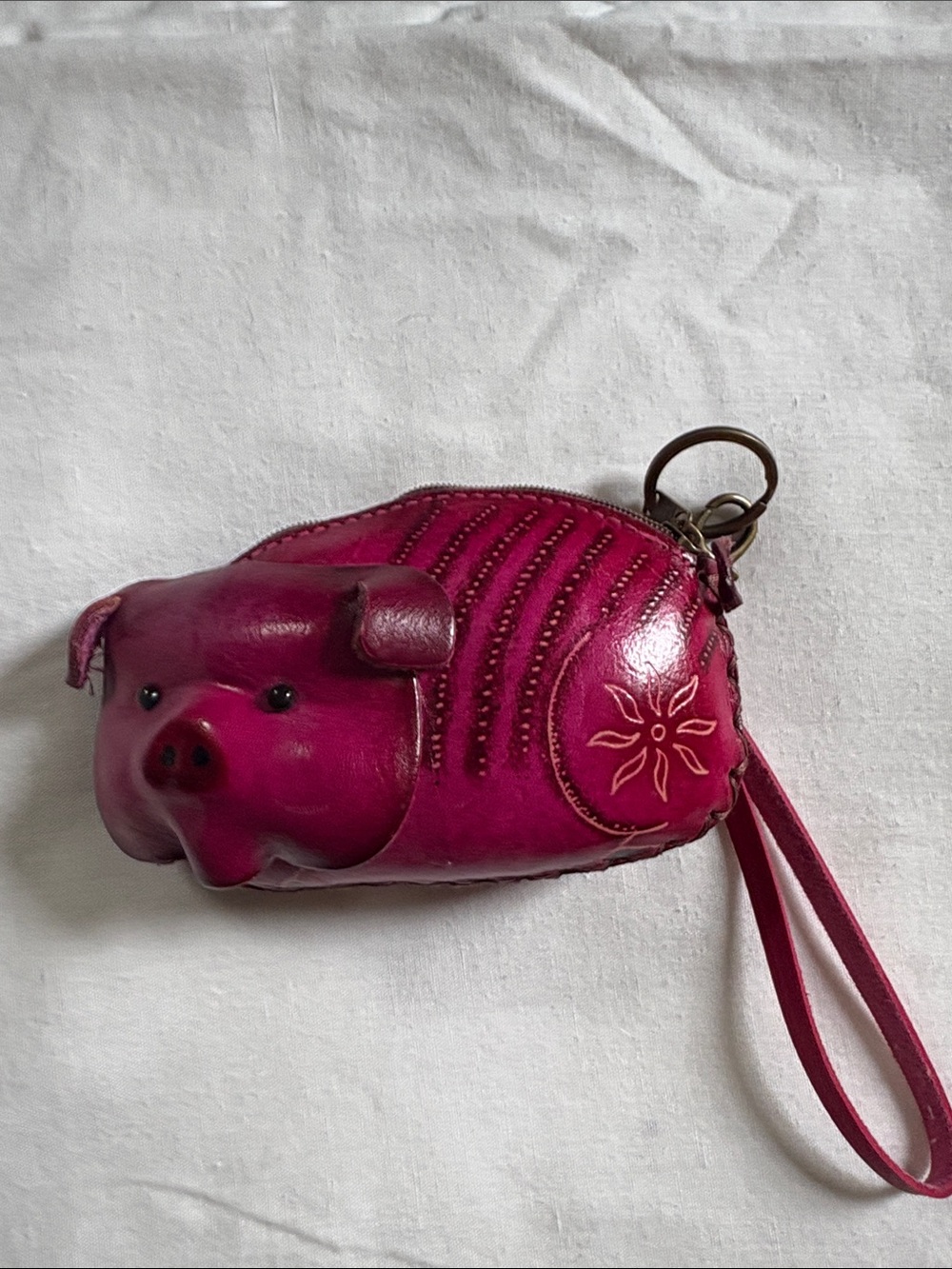 Pink Leather Pig Wristlet Wallet